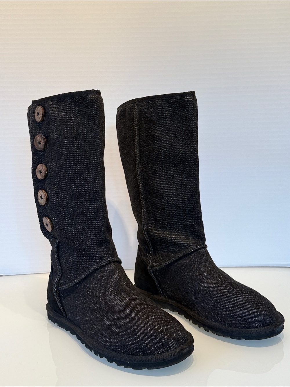 UGG Black Mid-Calf Button Heeled Boots